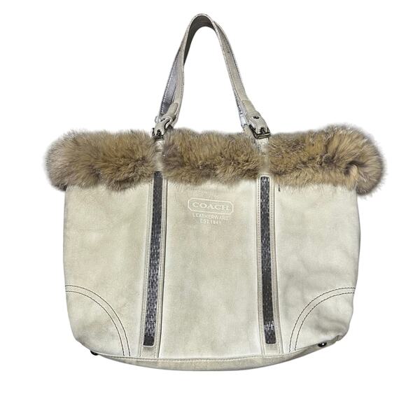 Coach Limited Edition Fox Fur Suede Tote Bag - Picture 1 of 9